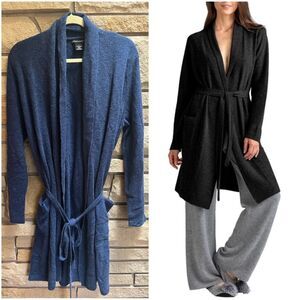 SOFIA CASHMERE Shawl Collar Tie Waist Cashmere Robe Blue Large 100% cashmere